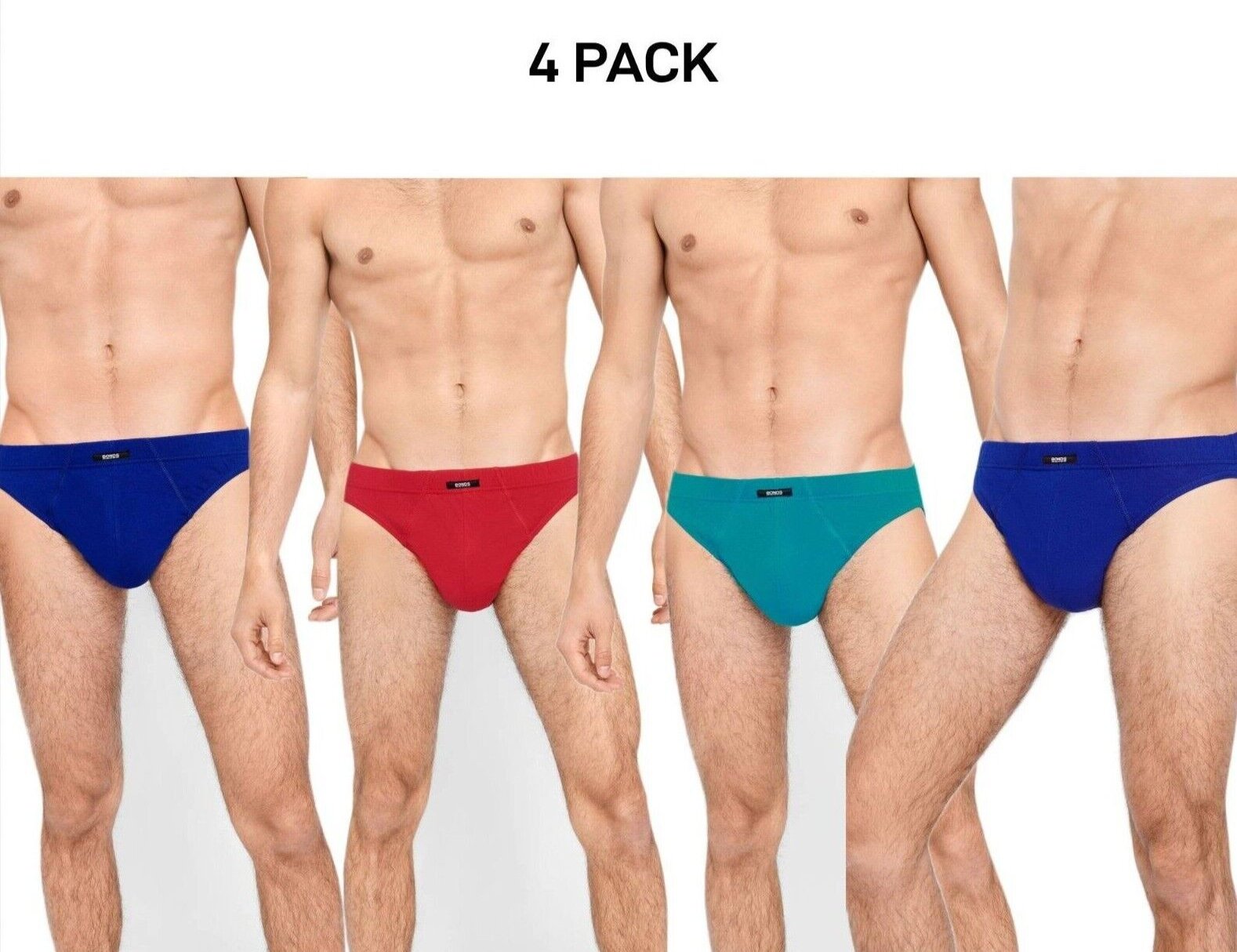 Bonds Mens Action Brief  Soft Cotton and Encased Elastic Comfort 4 Pack M8OS4