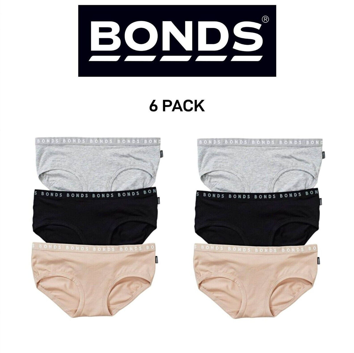 Bonds Womens Hipster Boyleg Soft Cotton Flattering Low Leg Line 6 Pack WUFMA