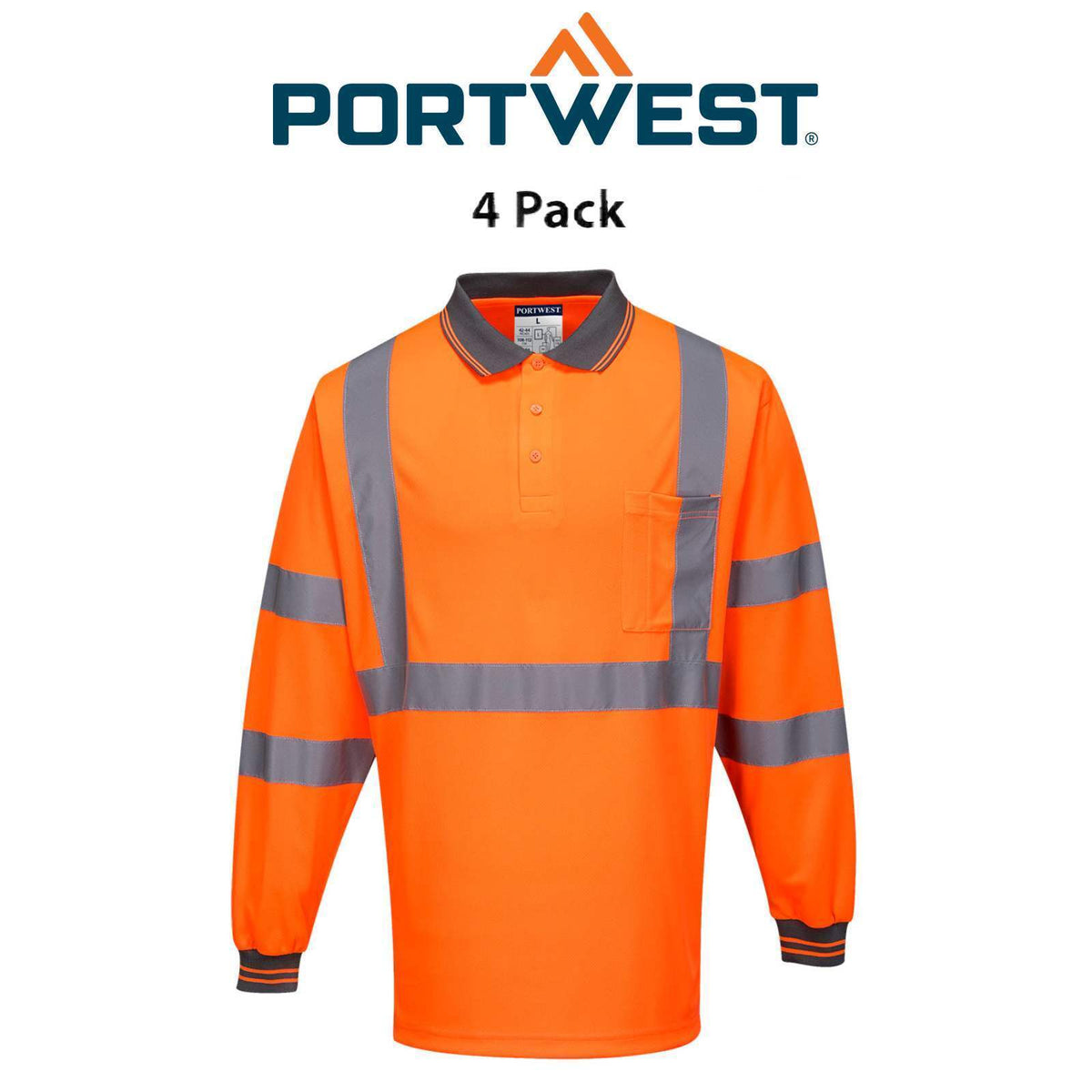 Portwest X Back L/S Polo 4 Packs Breathable Orange Reflective Safety Work MP713