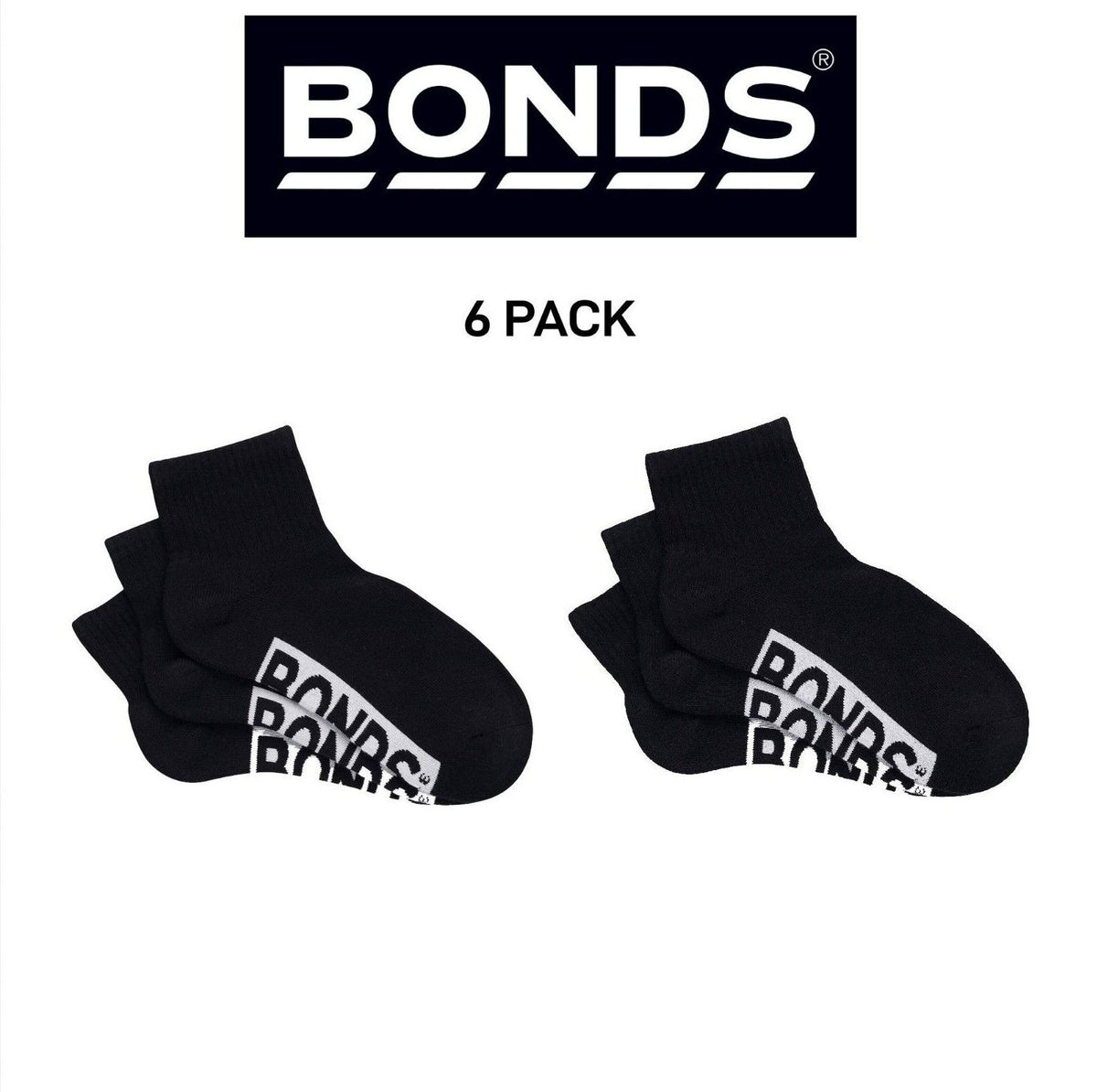 Bonds Womens Logo Cushioned Quarter Crew Comfy Cushioning Socks 6 Pack LXPP3N