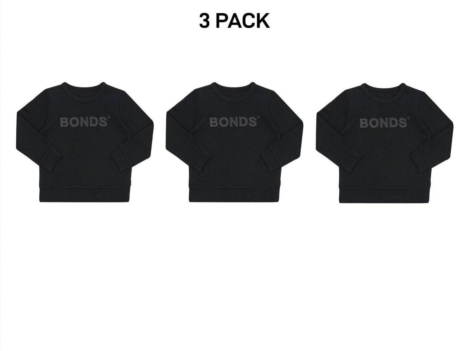 Bonds Kids Tech Sweats Pullover Soft Knitted Warm Cotton Poly Blend 3 Pack KVQTK