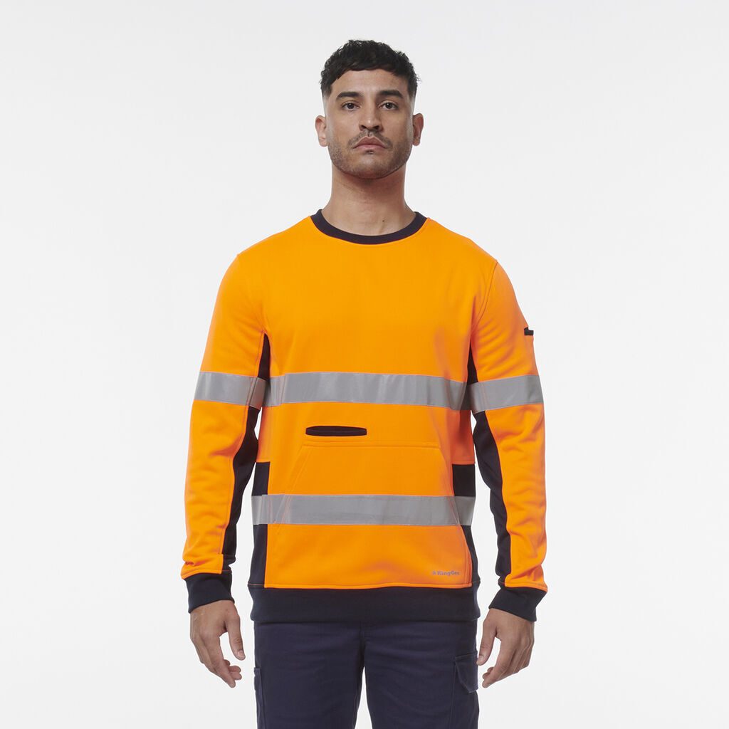 KingGee Mens Hi Vis Reflective Safety Spliced Work Crew Neck Fleece K55058-Collins Clothing Co