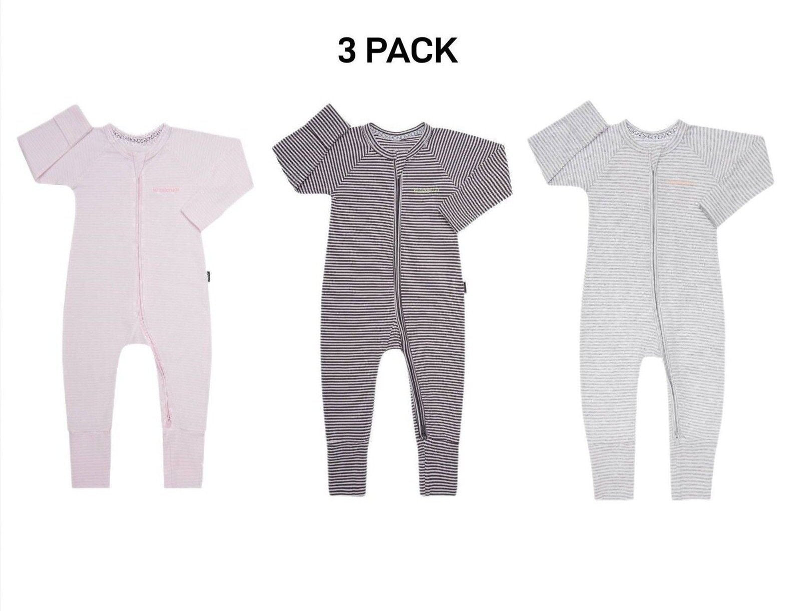 Bonds Baby Wondersuit Two-way Zip Soft Cosy & Stretchable Fabric 3 Pack BZDYM
