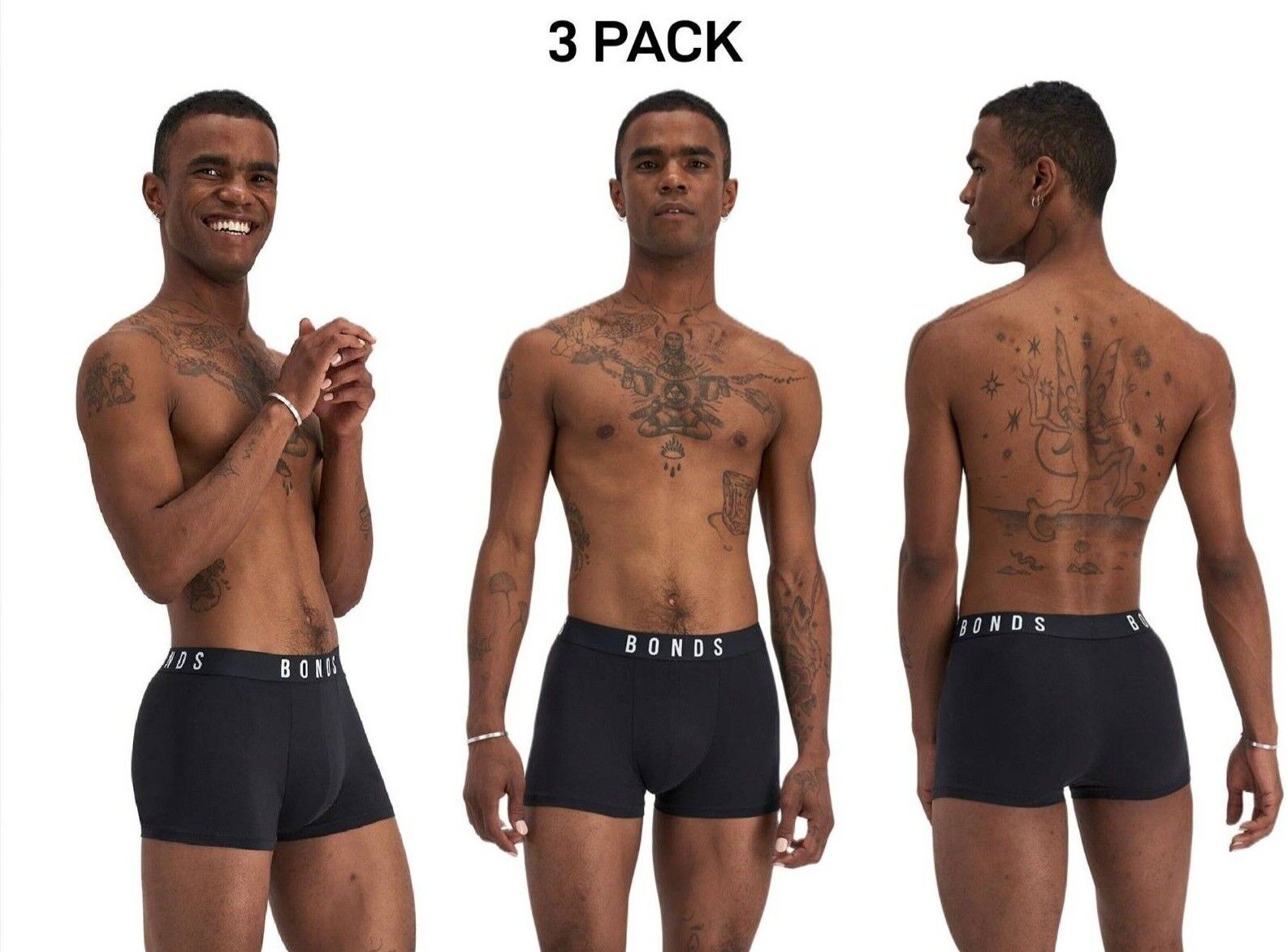 Bonds Mens Originals Trunk Super Soft Flat Seams For Comfier Fit 3 Pack MXULA