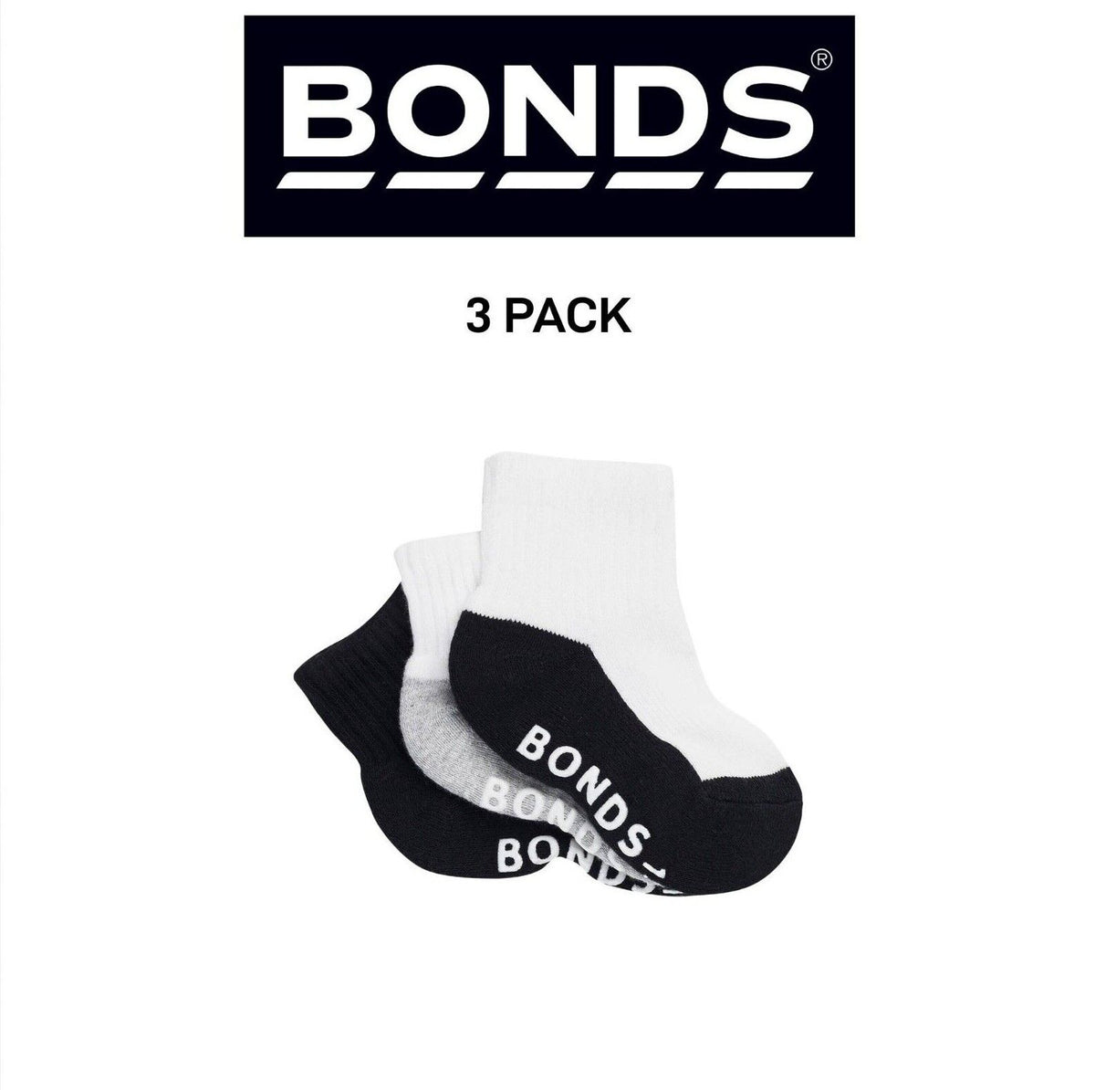 Bonds Baby Cushioned Quarter Crew Thickness for Comfiness Socks 3 Pack RXUH3N