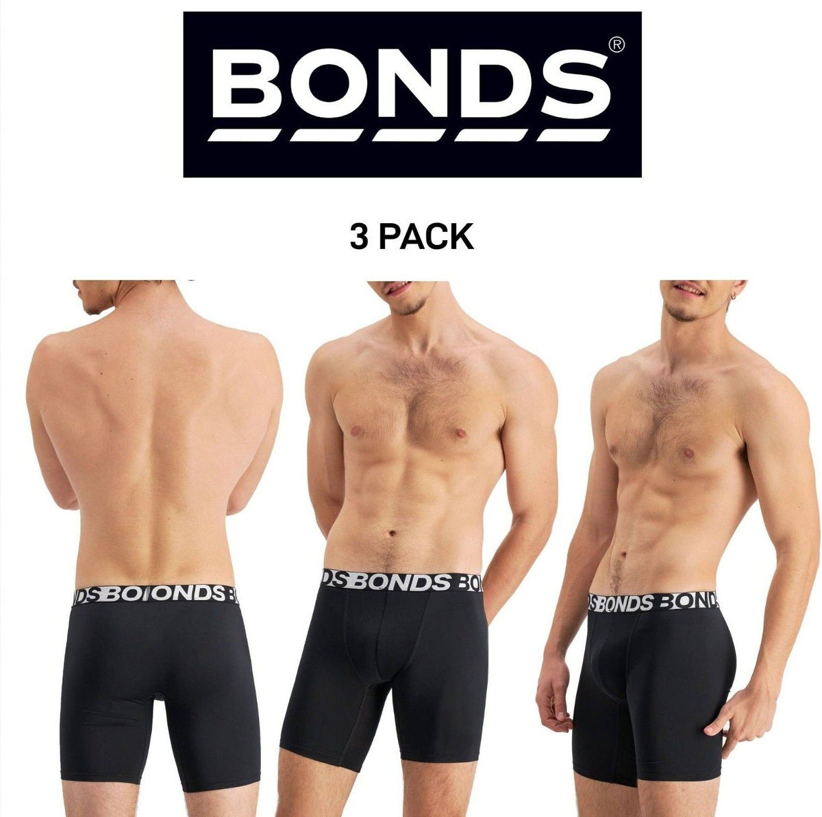 Bonds Mens Active Everyday Long Trunk Lightweight Double-Layer 3 Pack MWR9