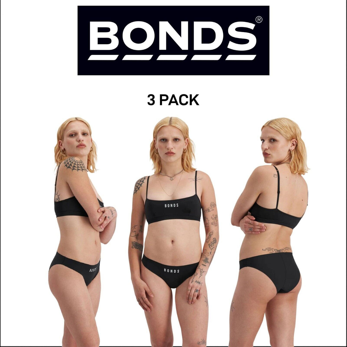 Bonds Womens Icons Micro Kini Comfy High Leg and Dipped Waist Undies 3 Pack WRER