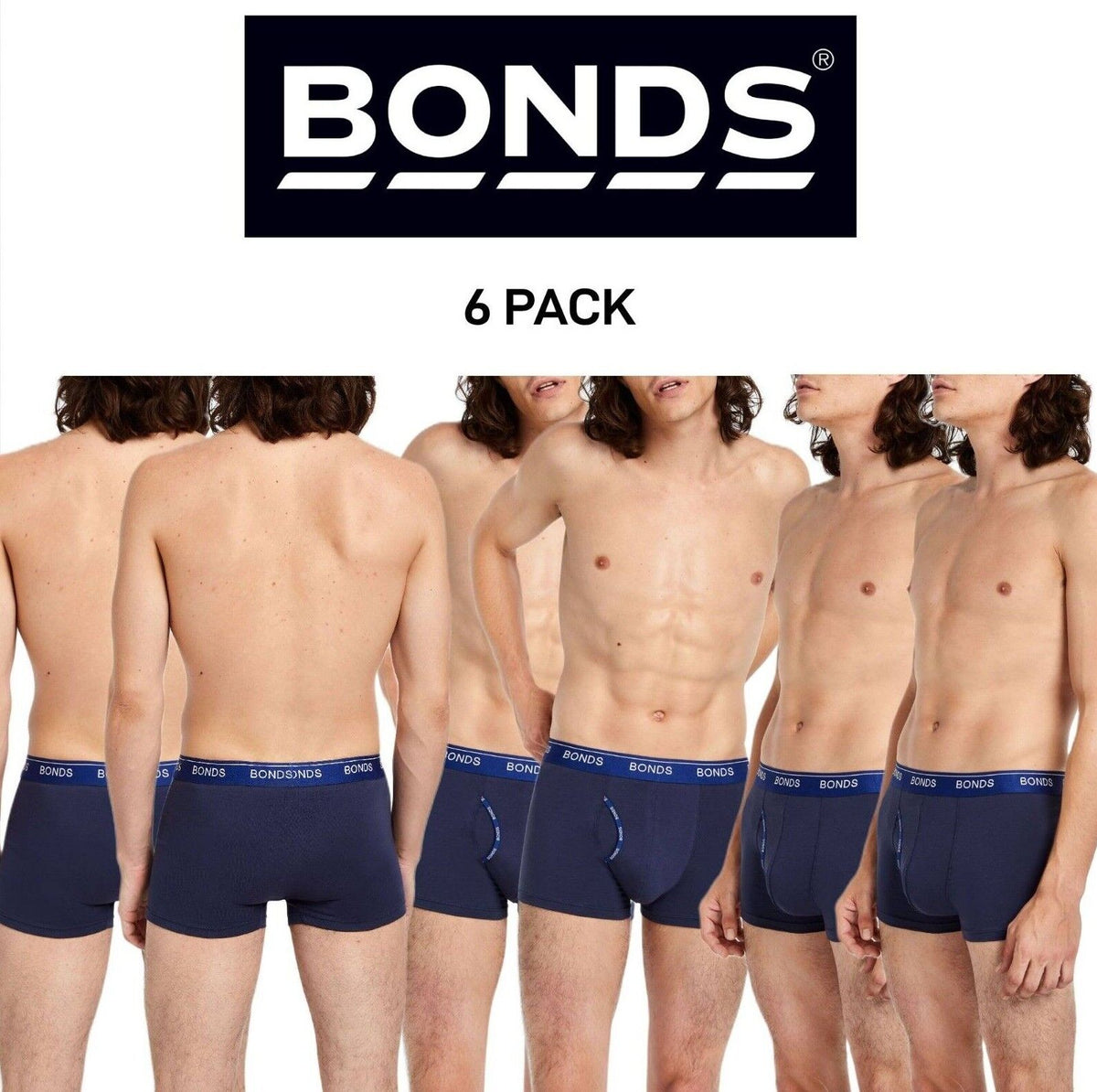 Bonds Mens Guyfront Trunk Stretchy Cotton Fabric Elastic Waistband 6 Pack MZVJ