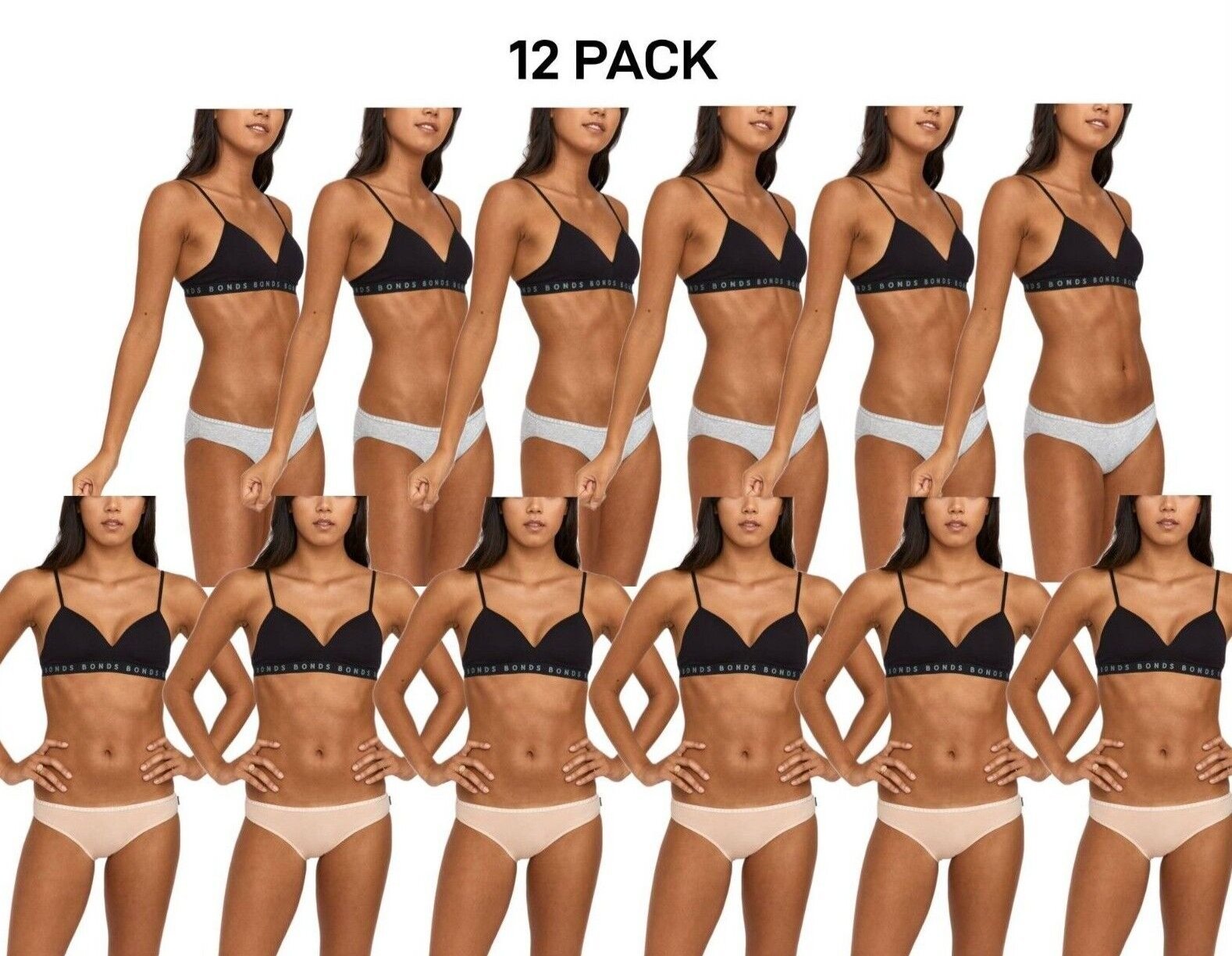 Bonds Womens Hipster Bikini Soft Cotton Low Rise Stretchy Waist 12 Pack WUFNA