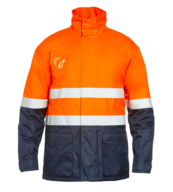 Mens Stubbies Two Tone Quilted Weather Jacket Rain Proof Hi-Vis w/ Stripe BJ3300