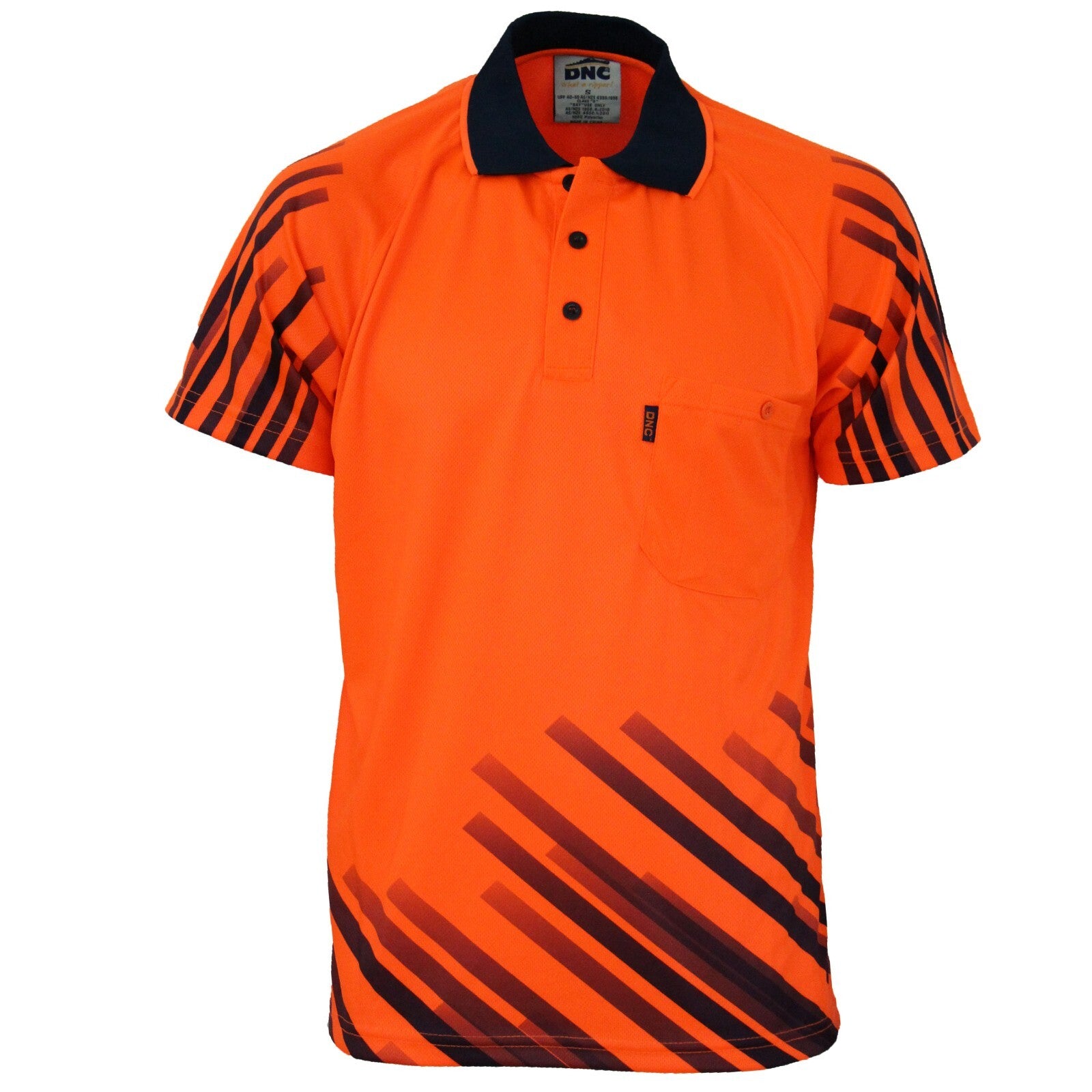 DNC Mens HiVis Sublimated Full Stripe Workwear Safety Button Polo 3566