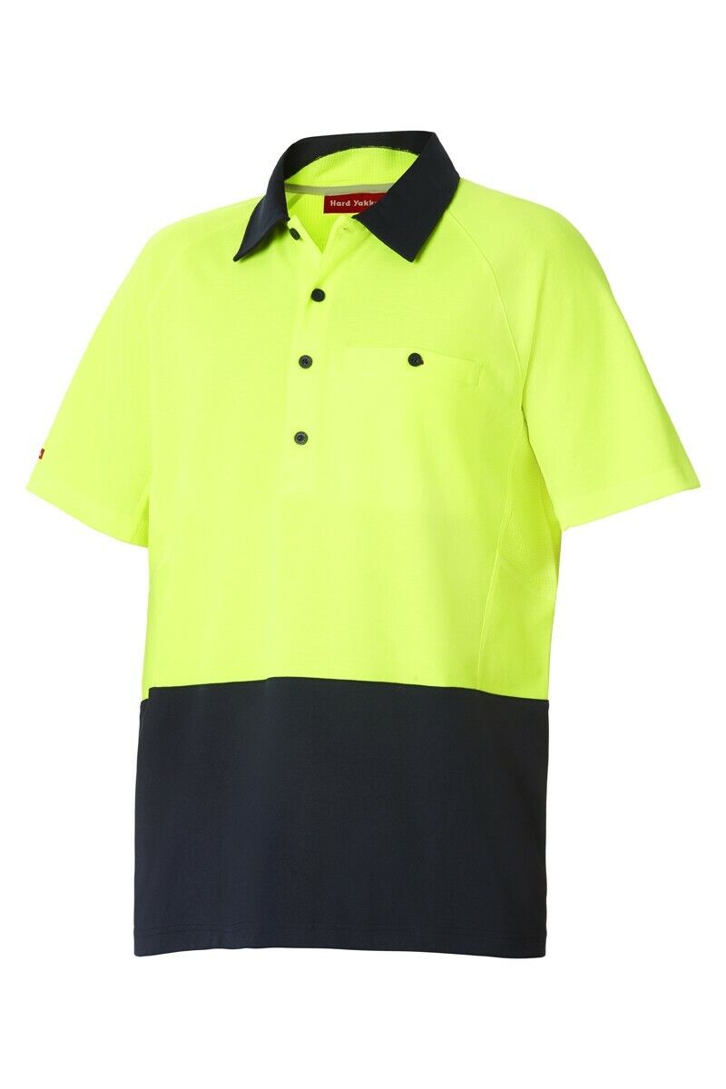 SALE Mens Hard Yakka Koolgear Hi-Vis 2 Toned Short Sleeve Work Polo Shirt Y11396