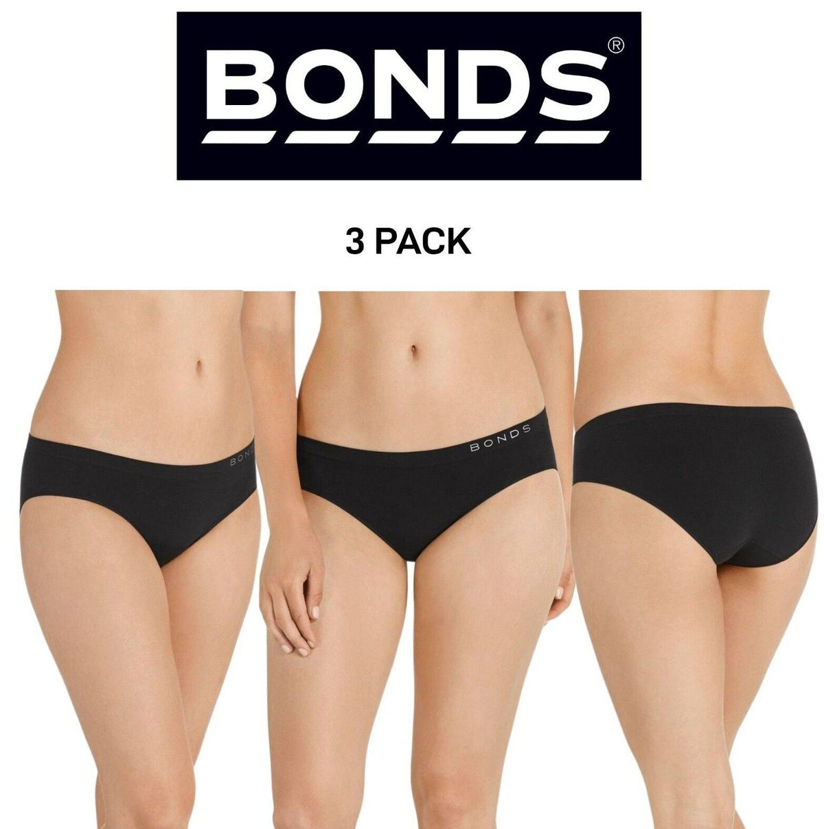 Bonds Womens Seamless Bikini Stretchy Trims Smooth Finish Brief 3 Pack WWGDA