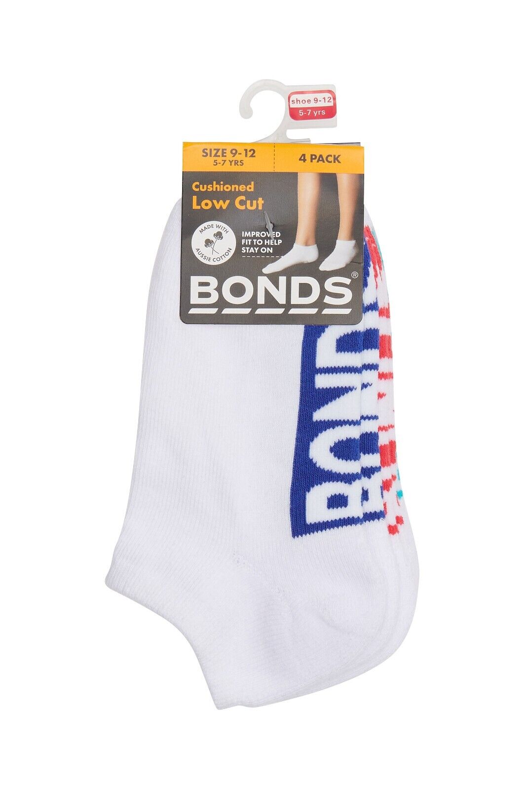 Bonds Kids Logo Light Low Cut Socks Comfy Lightweight Breathable 4 Pack RXU74W