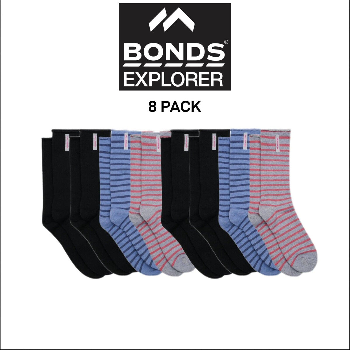 Bonds Explorer Womens Original Lightweight Cushioned Crew Socks 8 Pack L1757W