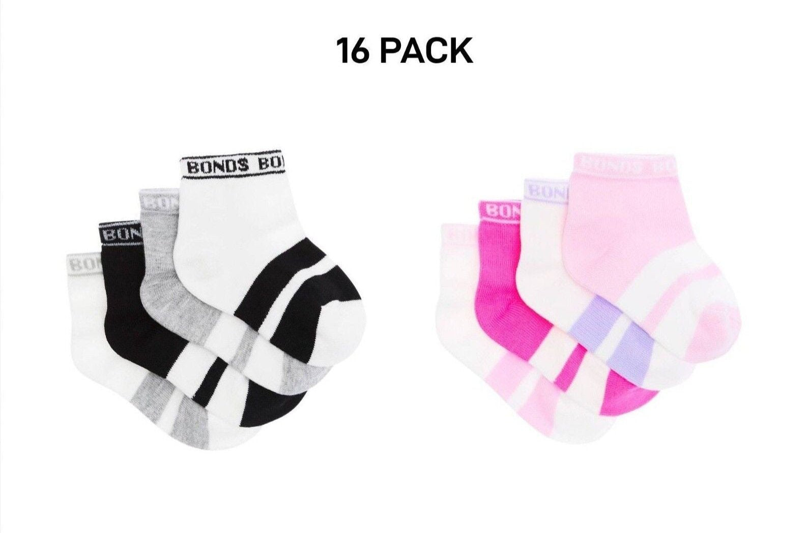 Bonds Baby Sportlet Arch Support Soft Breathable Comfiness Socks 16 Pack RXXL4N