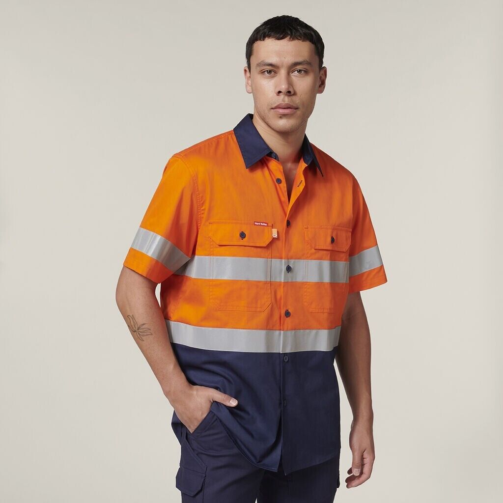 Hard Yakka Mens Short Sleeve HI Vis Reflective 2 Tone Taped Vented Shirt Y07754-Collins Clothing Co