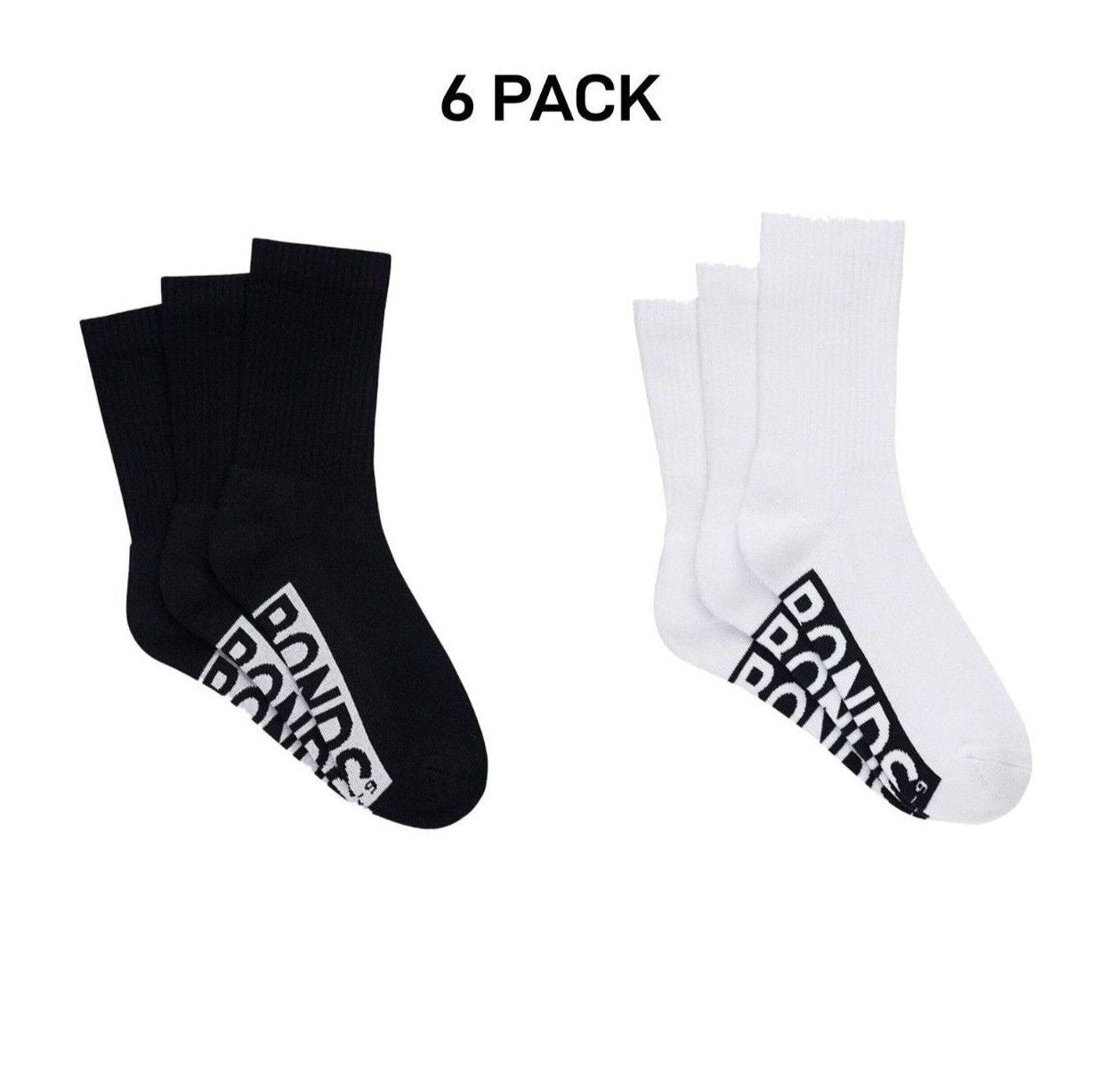 Bonds Mens Logo Cushioned Crew Socks Extra Comfort Smooth Seams 6 Pack SXMW3N