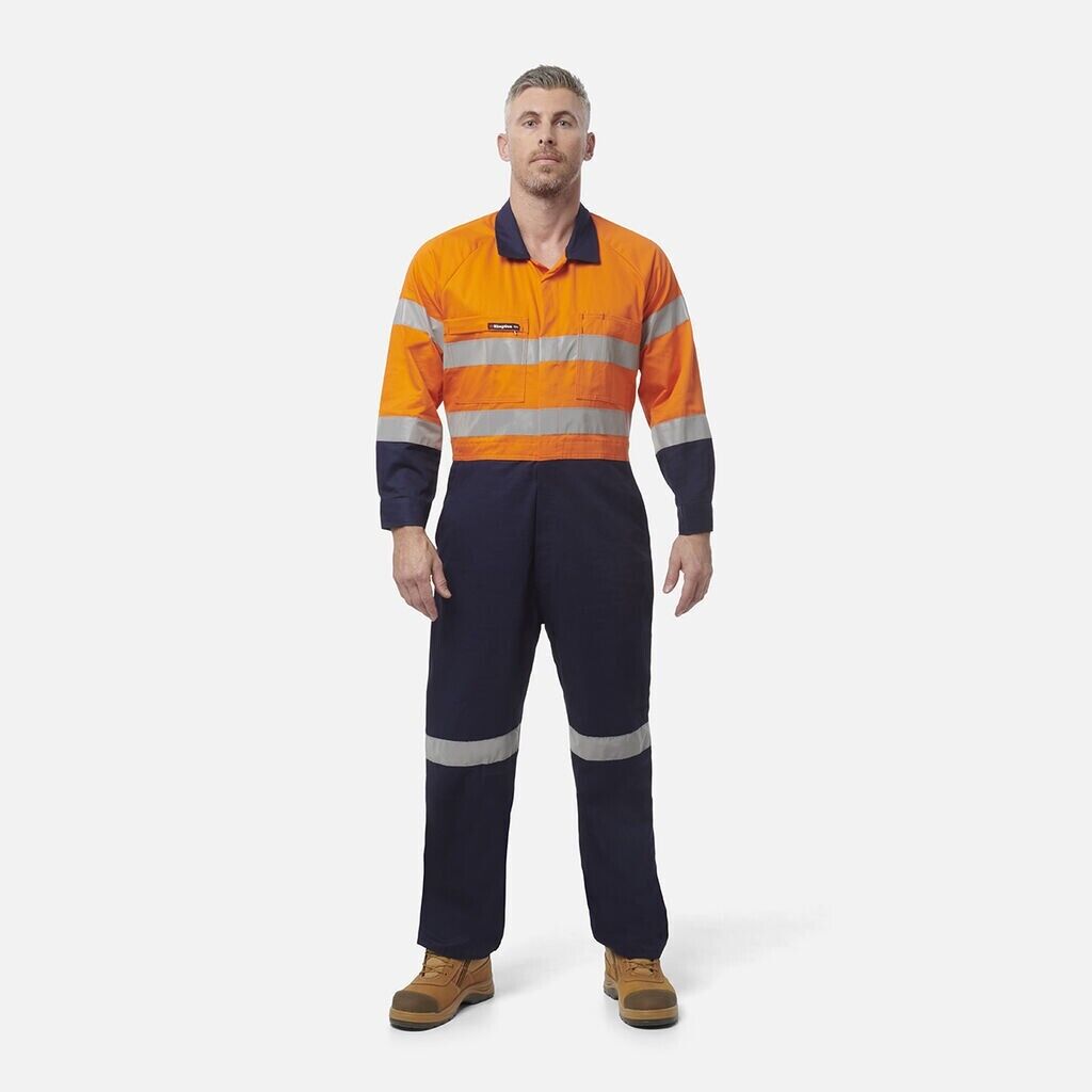 CLEARANCE! KingGee Mens Hi-Vis Drill Overalls Spliced Cotton Work Safety K51525