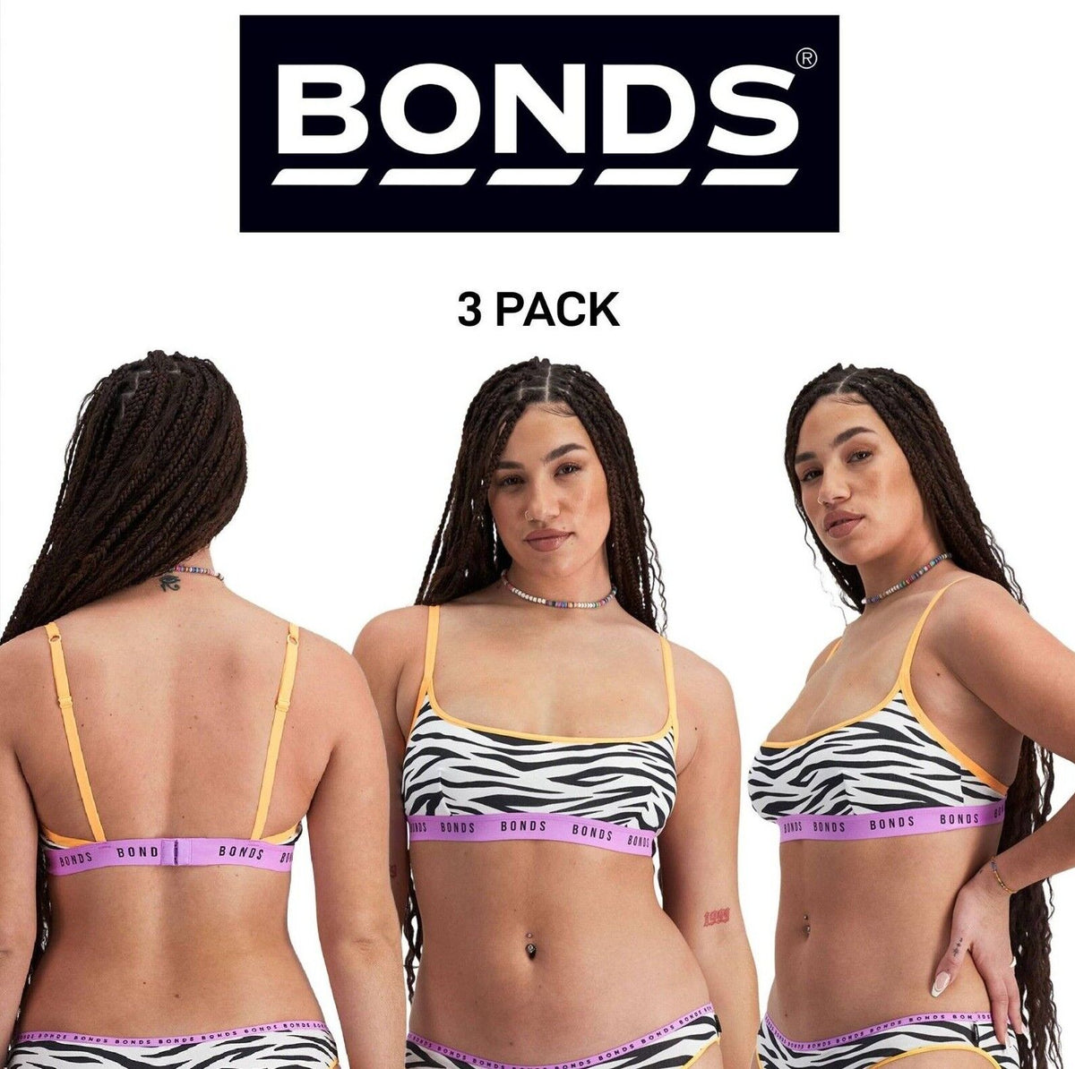 Bonds Womens Icons Scoop Crop Support Coverage and Confident Bra 3 Pack YWN8