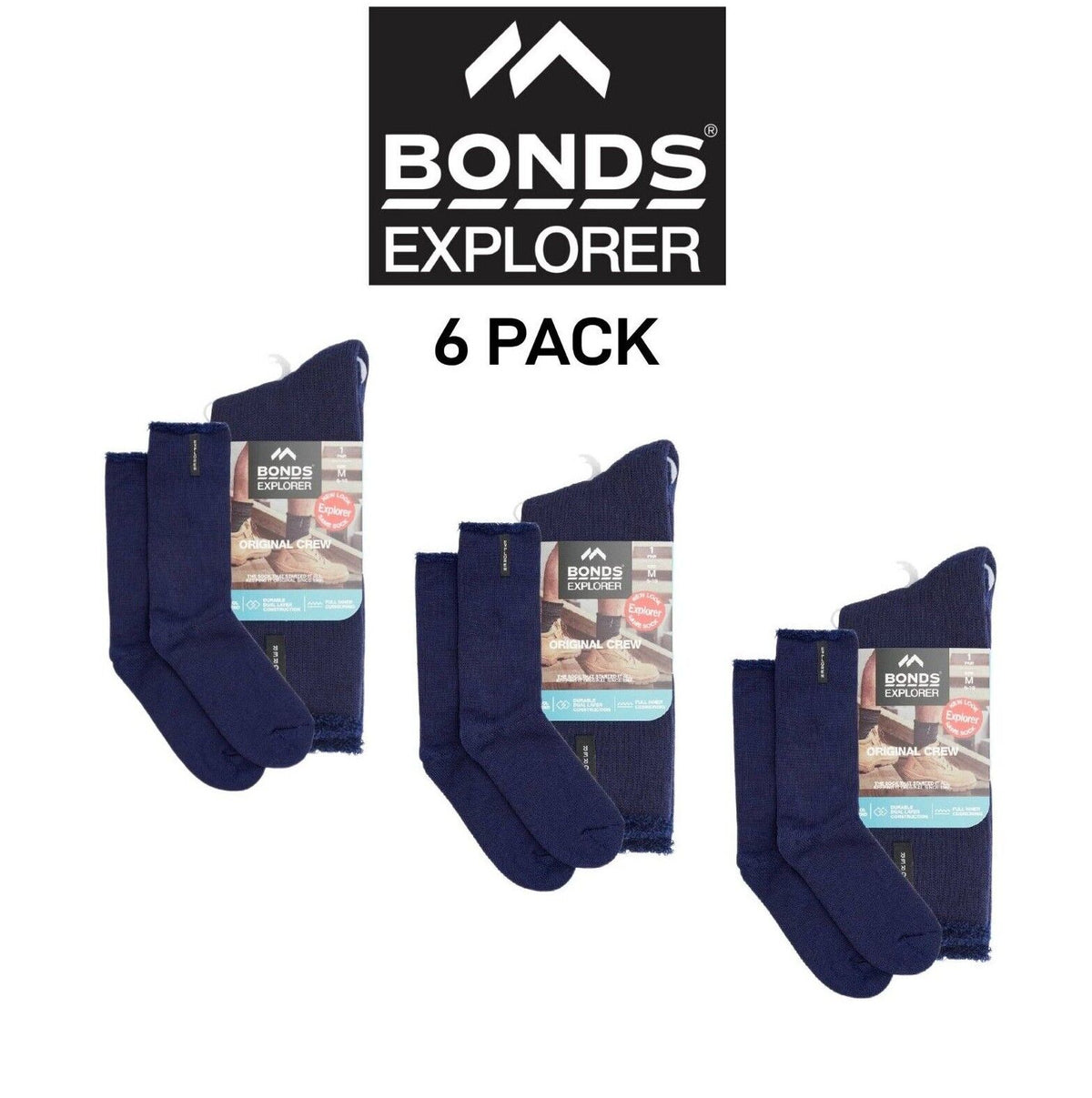 Bonds Explorer Original Wool Blend Crew Soft Cushioned Soles Sock 6 Pack S1138