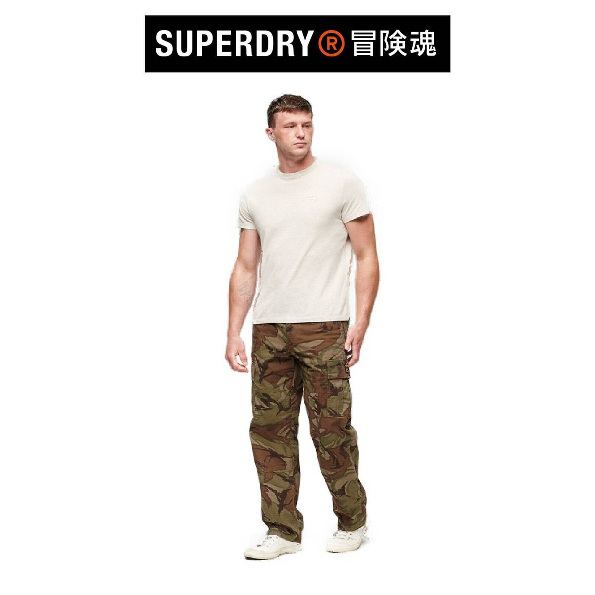 SUPERDRY Mens Organic Cotton Wide Fit Classic Pockets Baggy Cargo Pants SM31WB3W