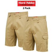 Mens Hard Yakka Core Stretch Cargo Shorts 2 PACK Cotton Drill Work Tough Y05067