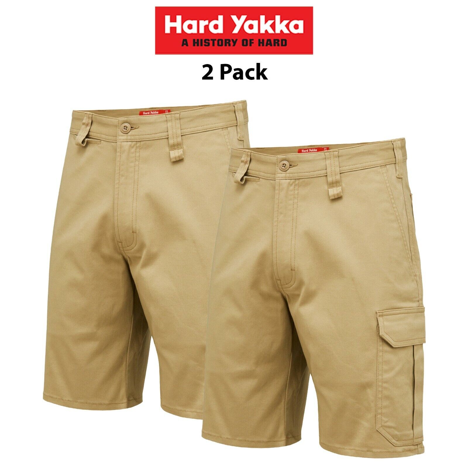 Mens Hard Yakka Core Stretch Cargo Shorts 2 PACK Cotton Drill Work Tough Y05067
