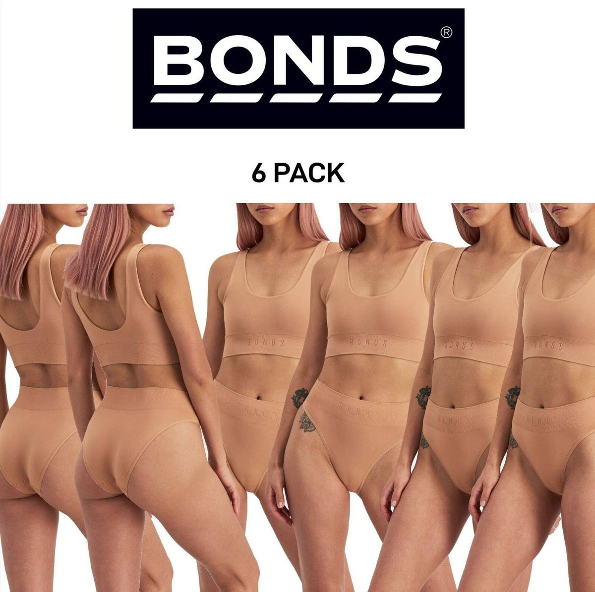 Bonds Womens Bases String Bikini Seamless Soft & Stretch Hi Waist 6 Pack WT4R