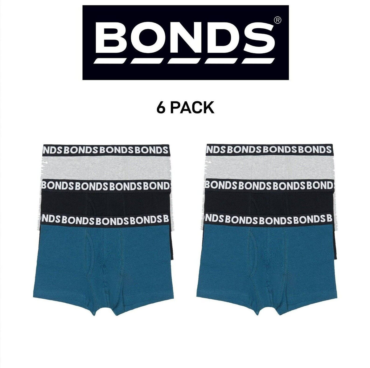 Bonds Mens Everyday Trunk Stretchable Soft Waistband Underwear 6 Pack MWPY3A