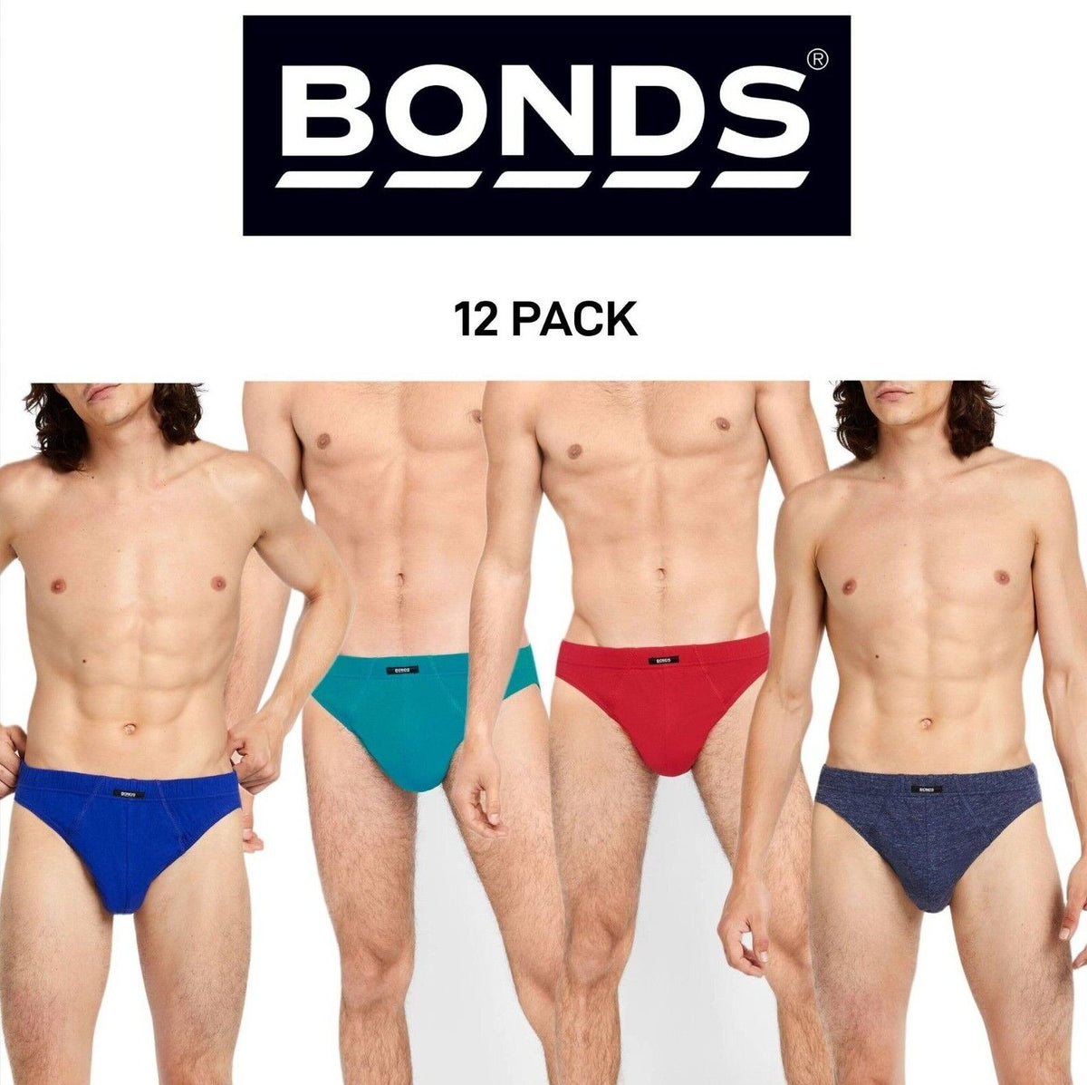 Bonds Mens Action Brief  Soft Cotton and Encased Elastic Comfort 12 Pack M8OS4