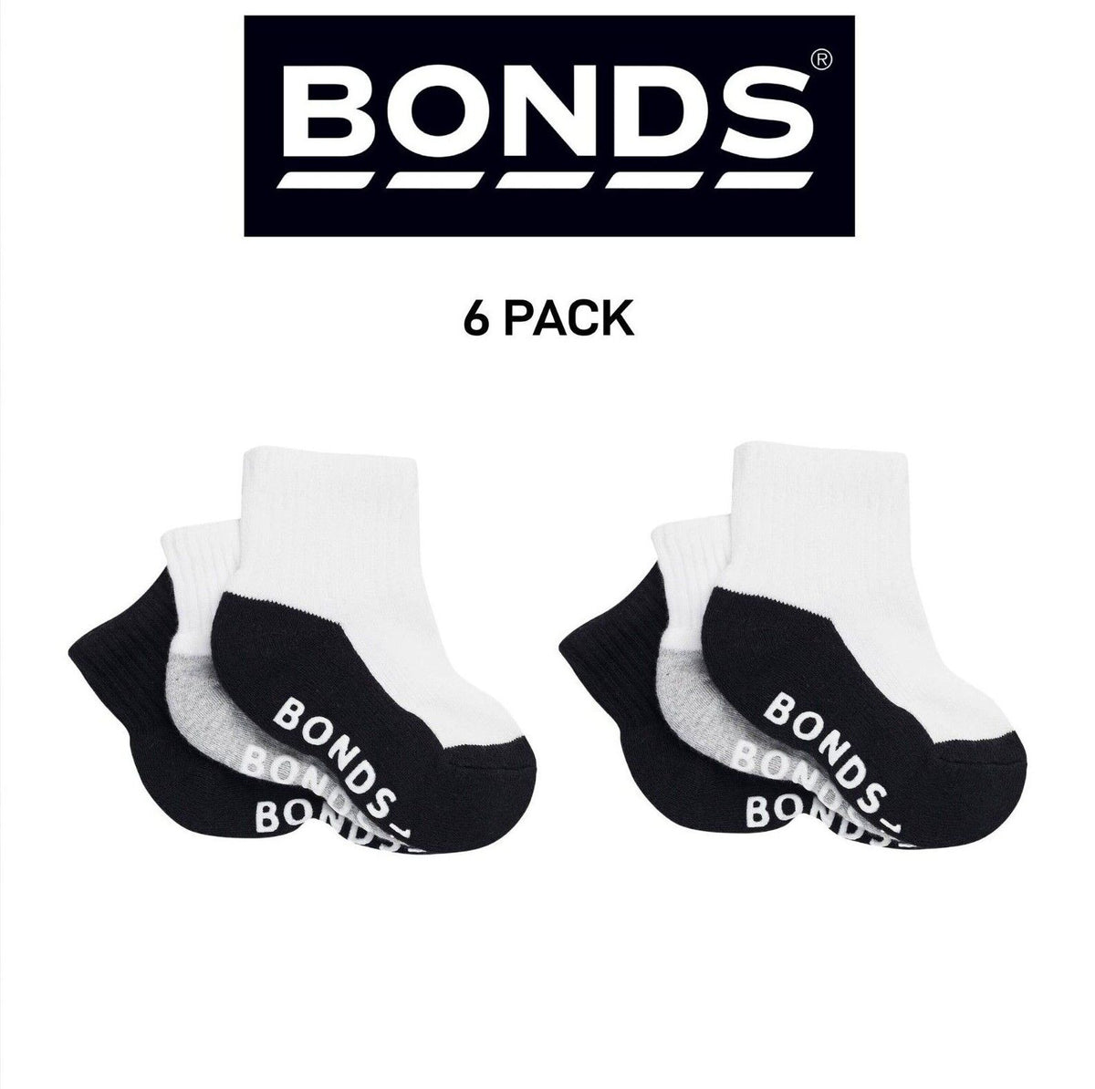 Bonds Baby Cushioned Quarter Crew Thickness for Comfiness Socks 6 Pack RXUH3N