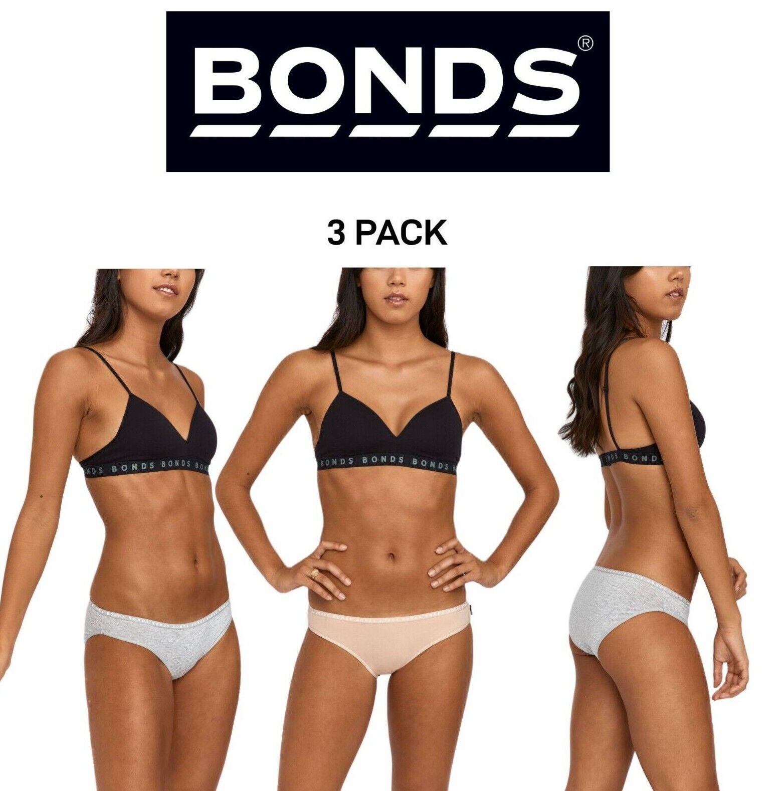 Bonds Womens Hipster Bikini Soft Cotton Low Rise Stretchy Waist 3 Pack WUFNA
