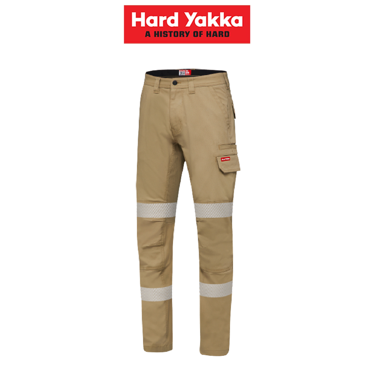 Hard Yakka Canvas Cargo Pants Tough Double Layer Knees Reflective Stretch Y02855