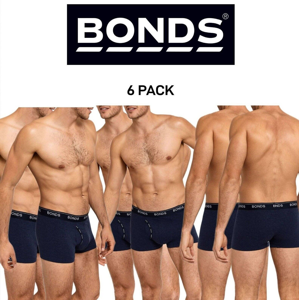 Bonds Mens Guyfront Trunk Stretchy Cotton Fabric Elastic Waistband 6 Pack MZVJ