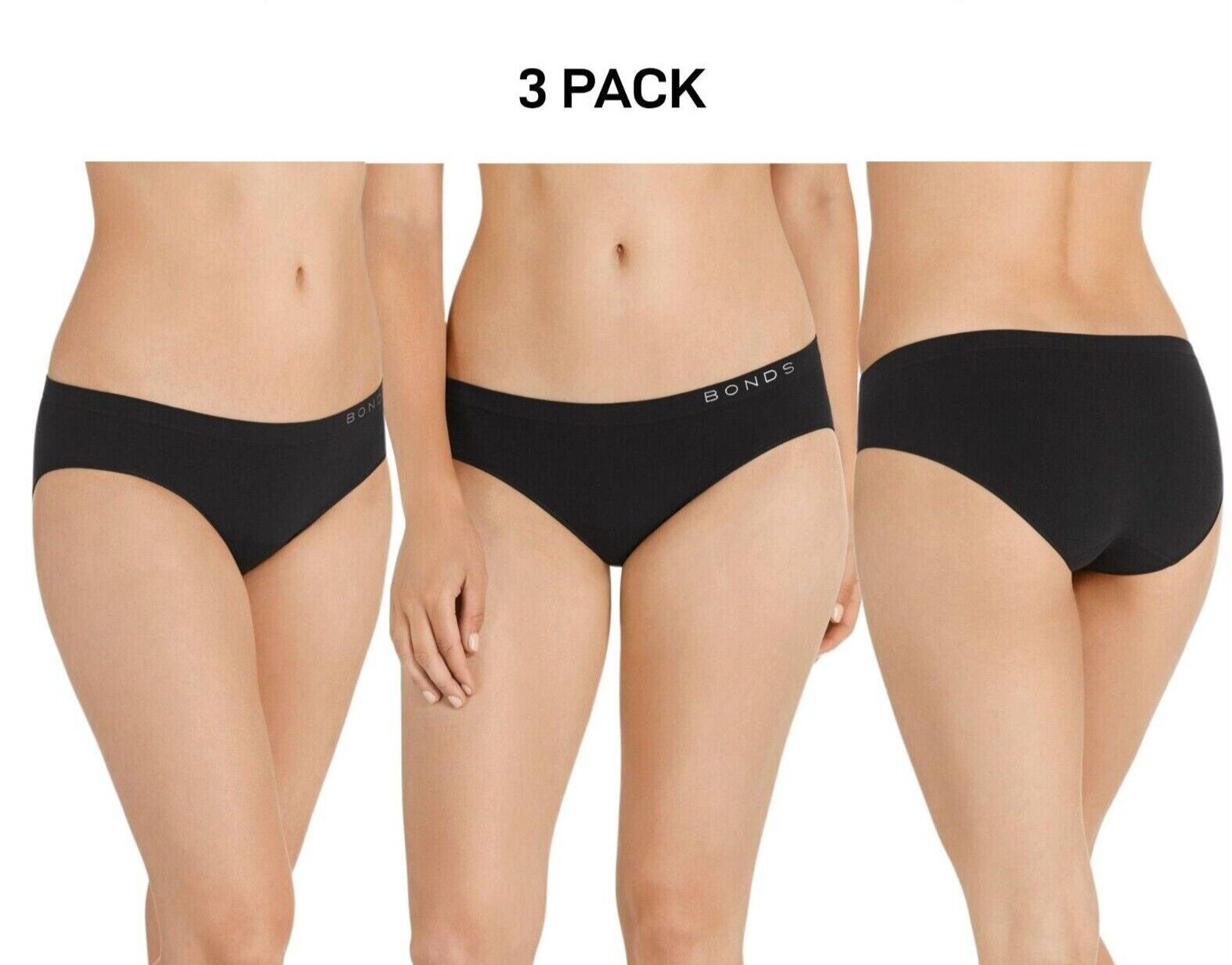 Bonds Womens Seamless Bikini Stretchy Trims Smooth Finish Brief 3 Pack WWGDA