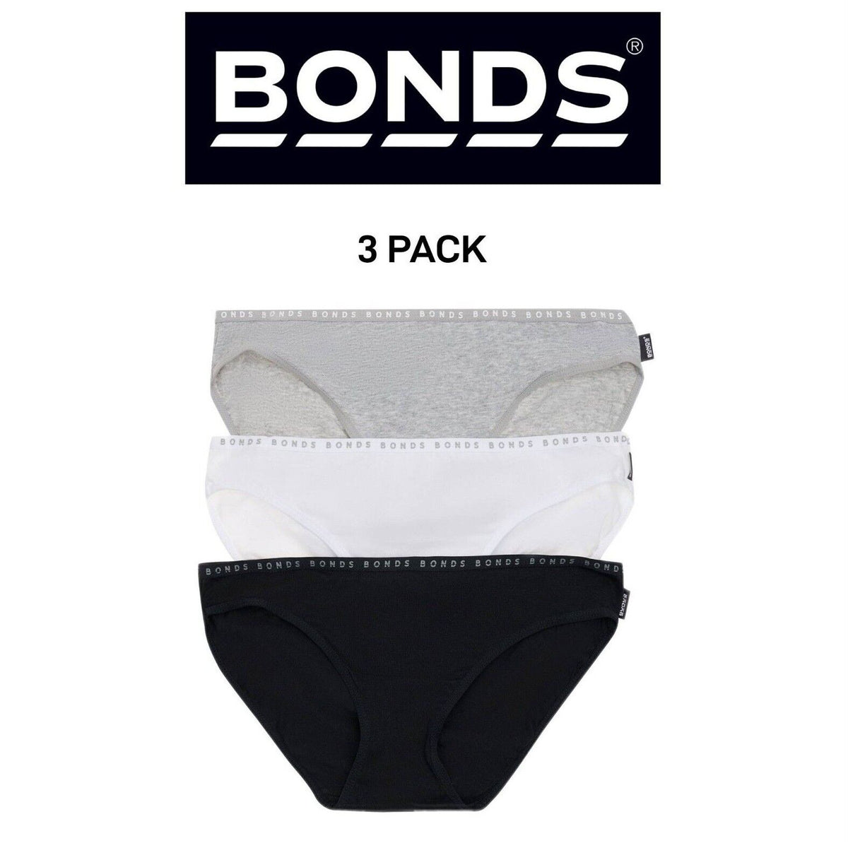 Bonds Womens Hipster Bikini Soft Cotton Low Rise Stretchy Waist 3 Pack WUFNA