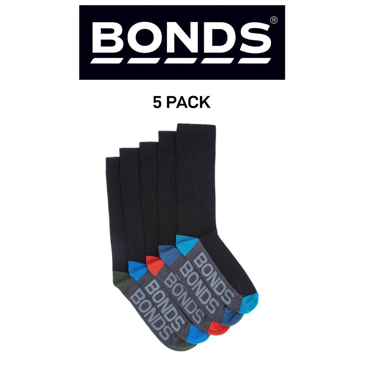 Bonds Mens Bamboo Crew Socks Reinforced Heel & Toe for Durability 5 Pack SZFQ5W