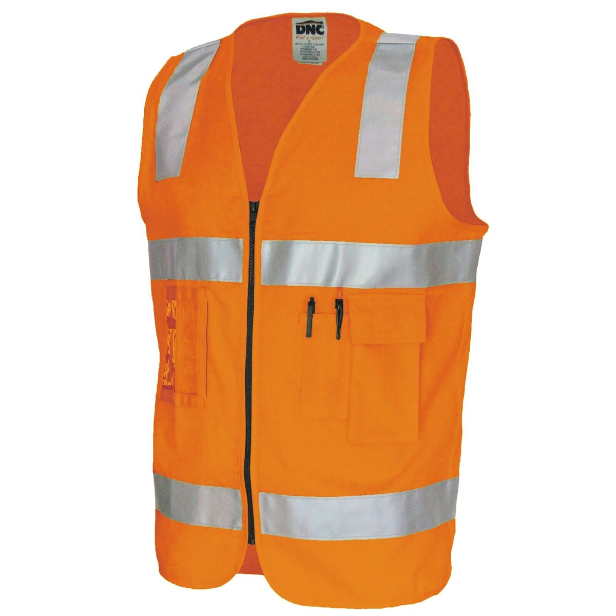 DNC Mens Day/Night Cotton Workwear Safety Zipper Reflective Safety Vests 3809