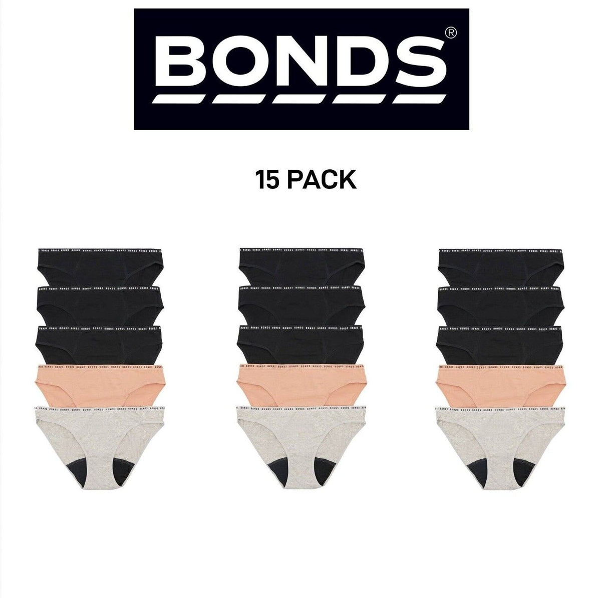 Bonds Womens Bloody Comfy Period Bikini Moderate Easy Wash & Wear 15 Pack WR4DA