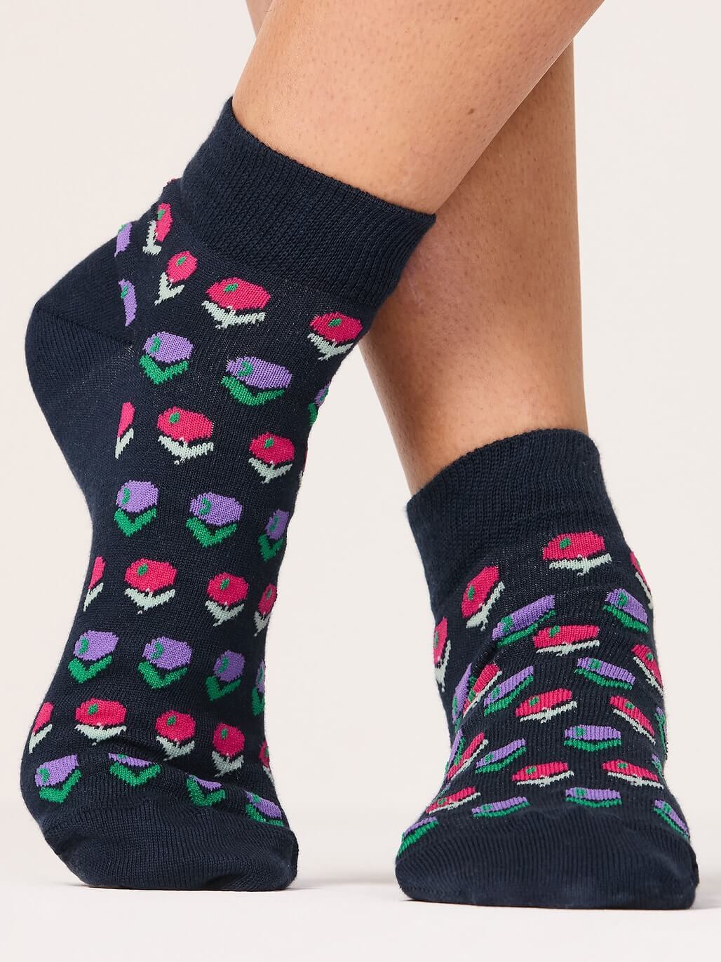 NNT Blossom Bliss Ankle Socks Ink Multi Cotton Rich CATKZC