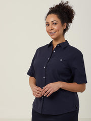 SALE NNT Womens Polylin Short Sleeve Action Back Shirt Navy CATU2U