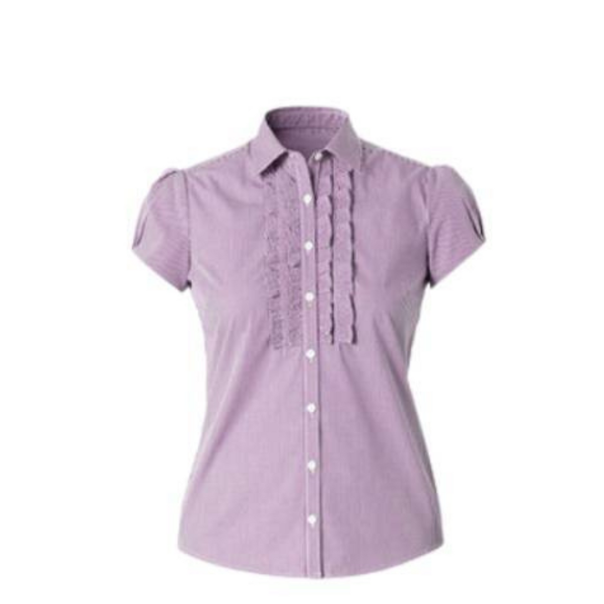 NNT Womens Discontinued Gingham Cap SLV Frill Shirt Collared Shirt CAT9W3-Collins Clothing Co