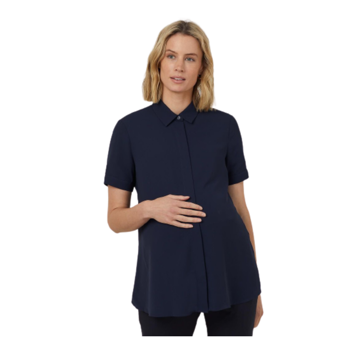 NNT Womens Georgie Maternity Shirt Relaxed Fit Navy Soft Collar Shirt CATUKB-Collins Clothing Co