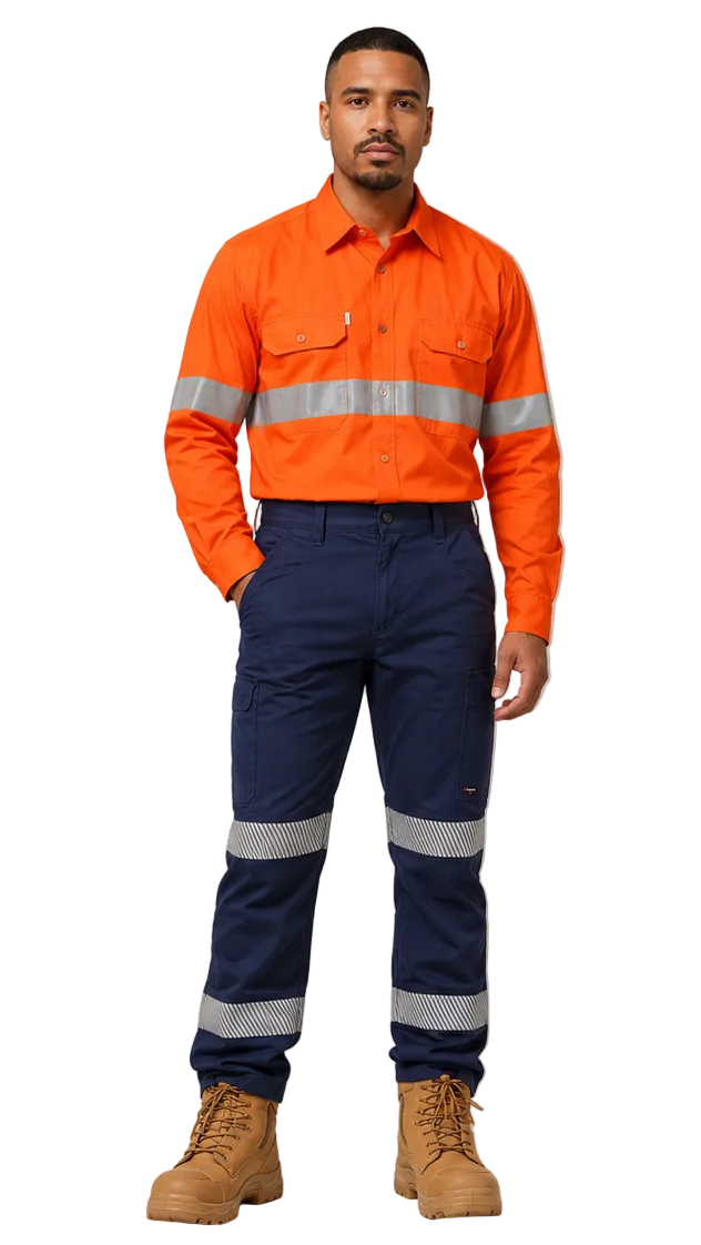 Hard Yakka Mens Lightweight Hi-Vis Shirt & Drycool Reflective Pants Uniform Set Workwear HYSET003
