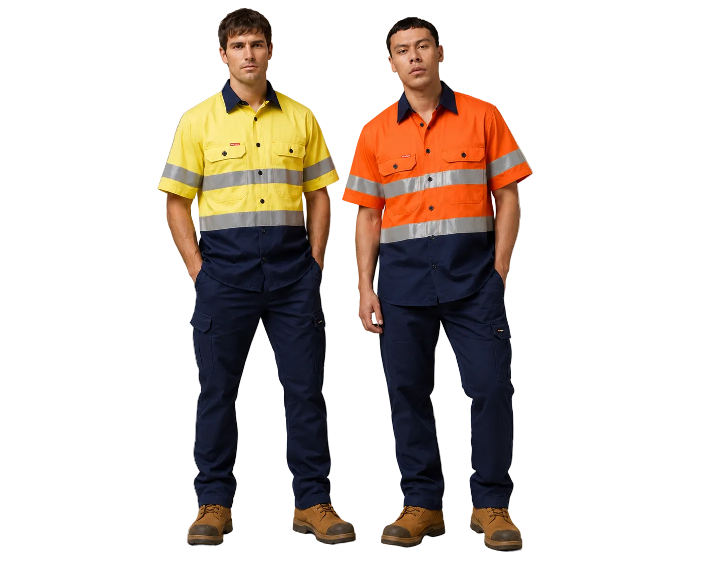 Hard Yakka Mens Hi-Vis Shirt & Comfort Waist Pants Uniform Set Workwear HYSET002