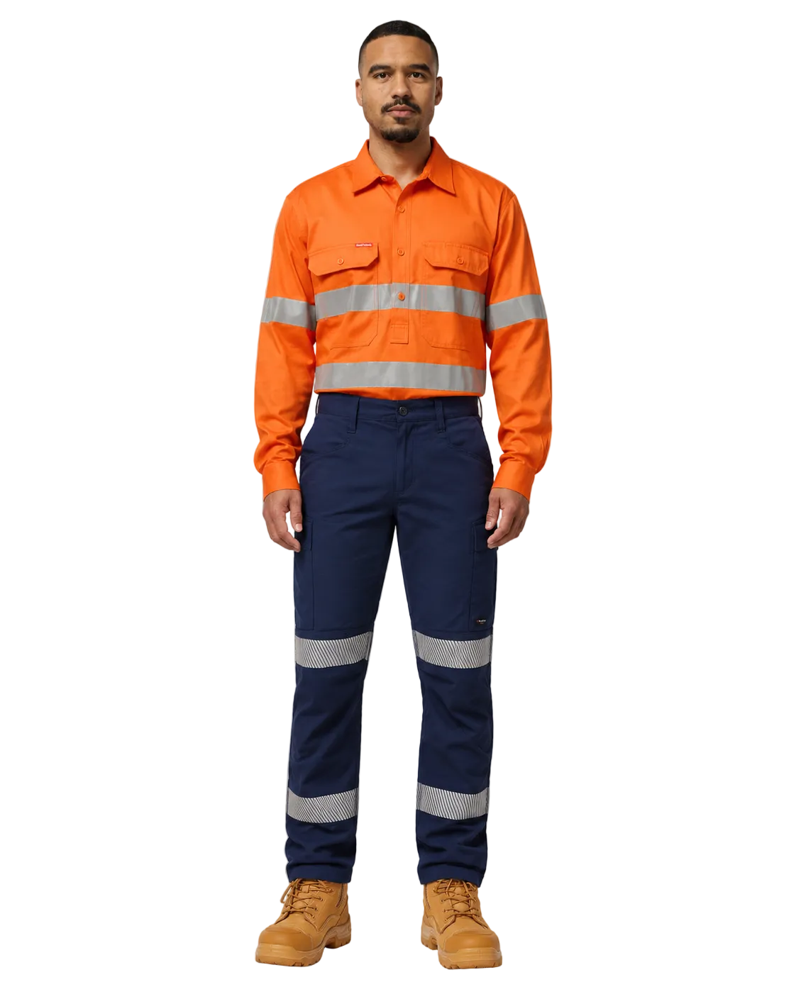 Hard Yakka Mens  Foundations Hi-Vis Closed Front Shirt & Drycool Reflective Pants Uniform Set HYSET007