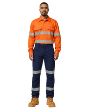 Hard Yakka Mens  Foundations Hi-Vis Closed Front Shirt & Drycool Reflective Pants Uniform Set HYSET007