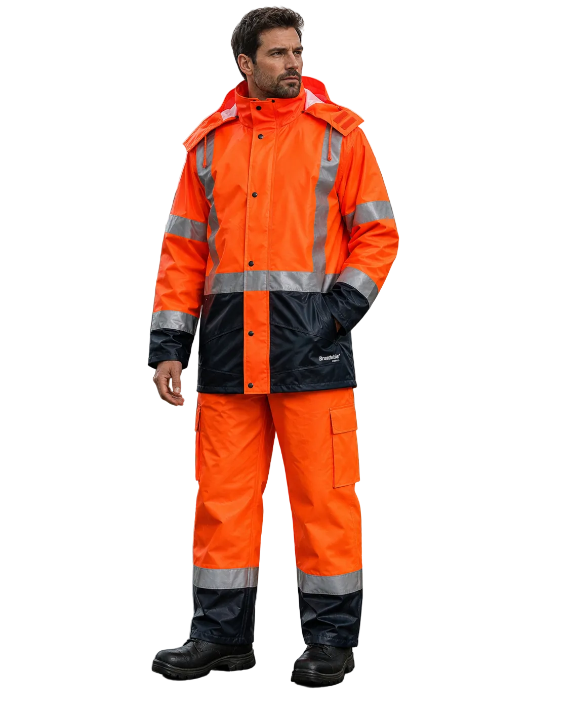 Portwest Hi-Vis Orange/Navy Waterproof Rain Jacket & Pants Set PWSET011