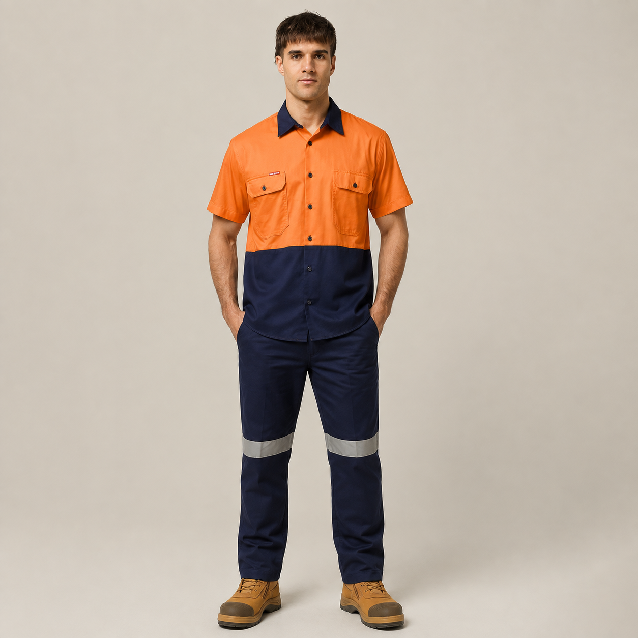 Hard Yakka Mens Lightweight Vented Shirt & Reflective Work Pants Uniform Set  Workwear HYSET001
